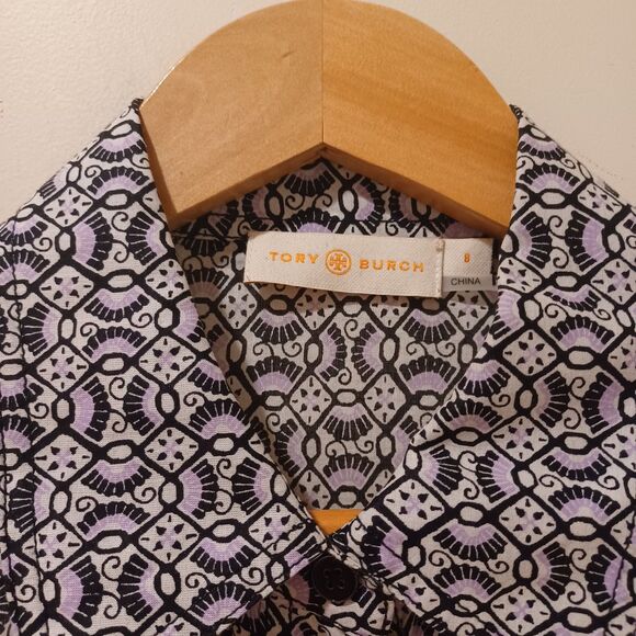 Tory Burch Brigitte Button-Down Blouse Carinthia Navy Sz 8 Work Career Designer - Picture 3 of 7